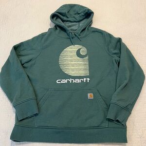 Carhartt Rain Defender Hooded Green C Logo Sweatshirt Women’s Size Large